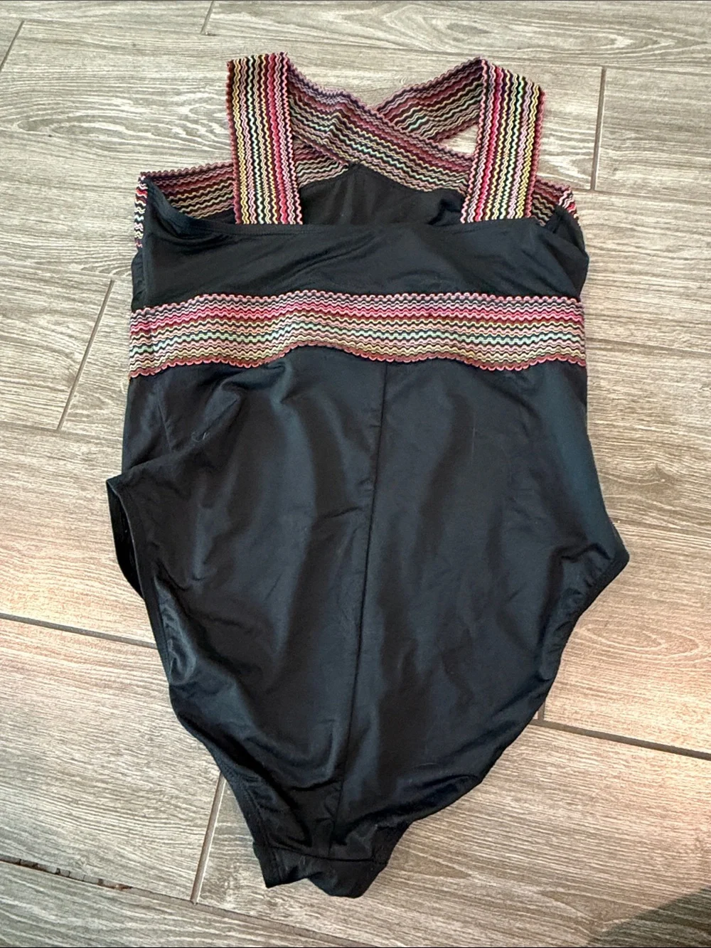 Hilor  Black One-Piece Swimsuit with Multicolor Zigzag Accents